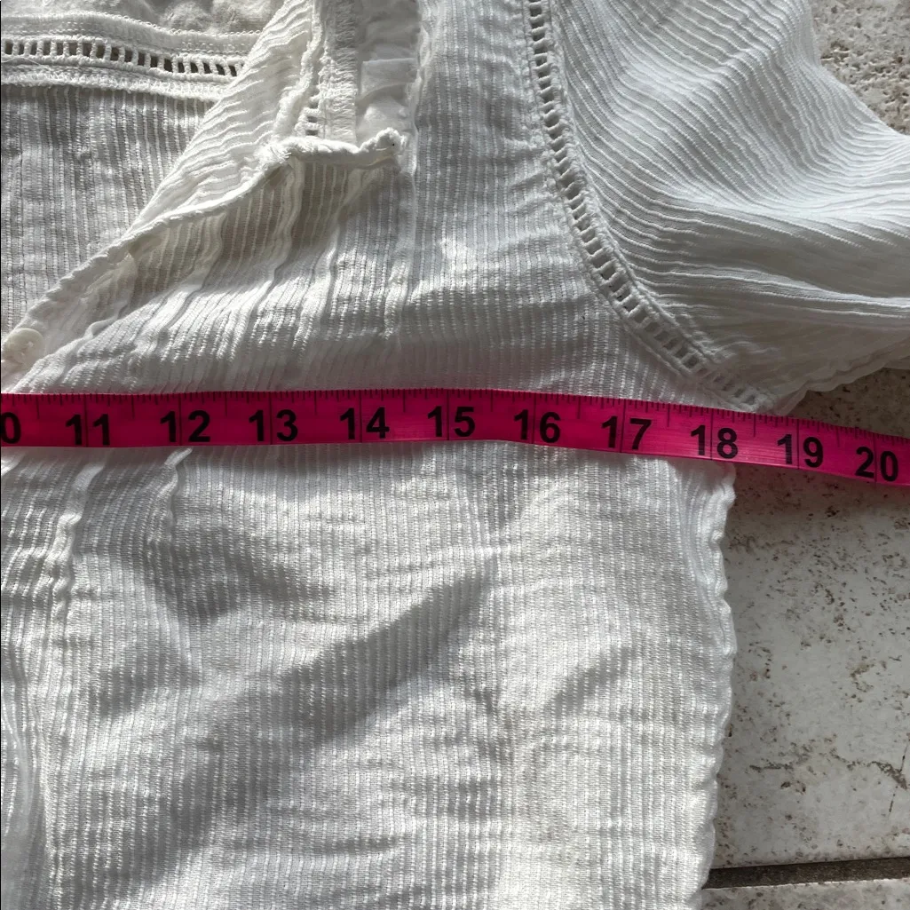 Quince Organic Textured Cotton Peasant Blouse White - Image 12