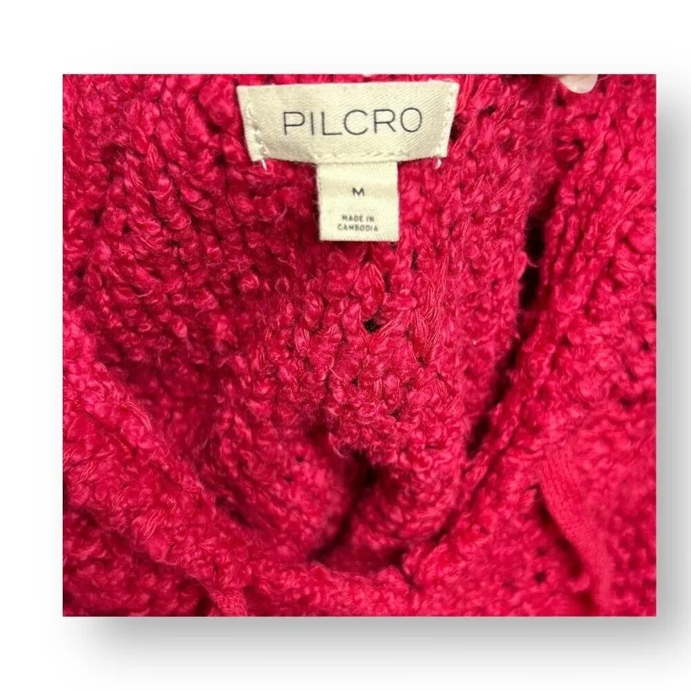 Pilcro Anthropologie M‎ Red Knit Hoodie Sweater Oversized Cozycore Boho Preppy - Image 5