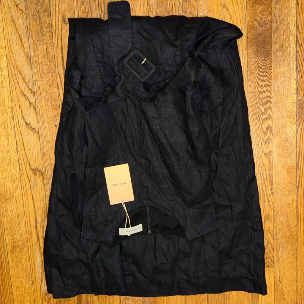 NWT Everlane The Linen Belted Midi Dress black size 10 European flax linen - Image 2