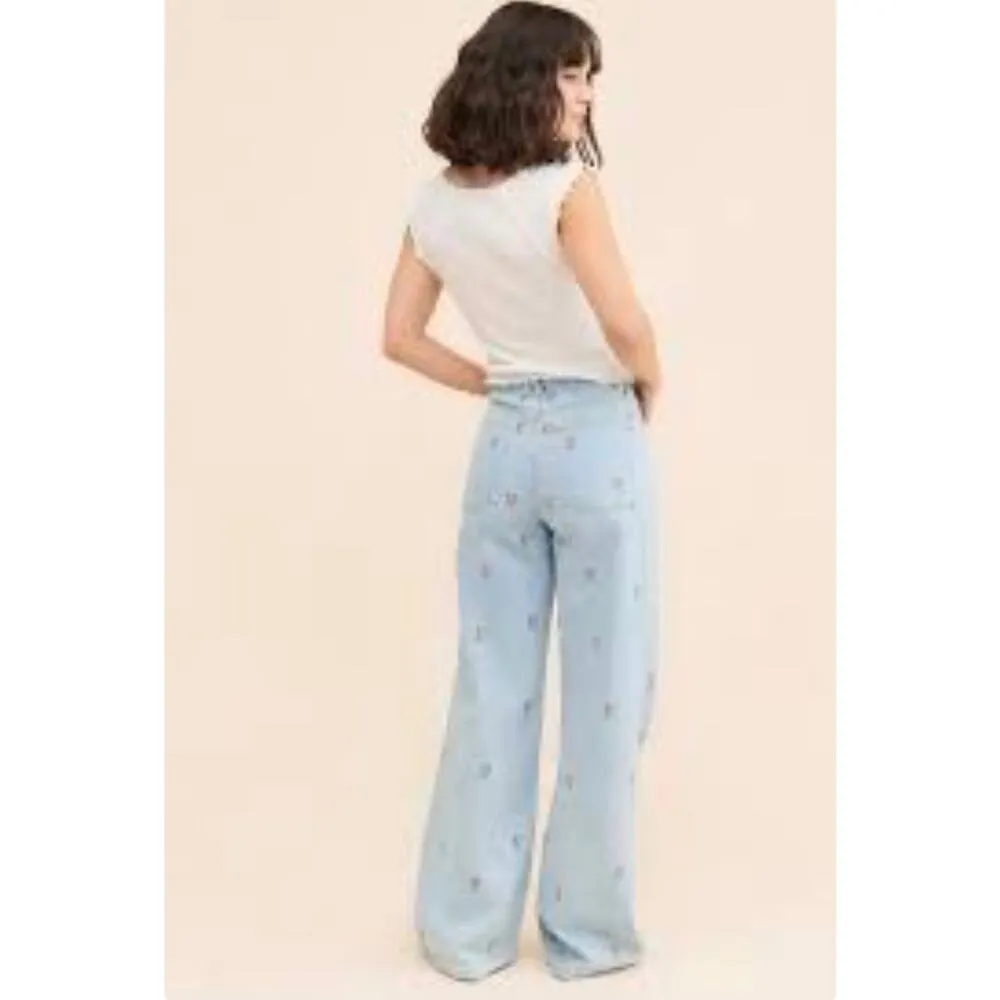 Farm Rio Rose Embroidered Wide Leg Denim - Image 3