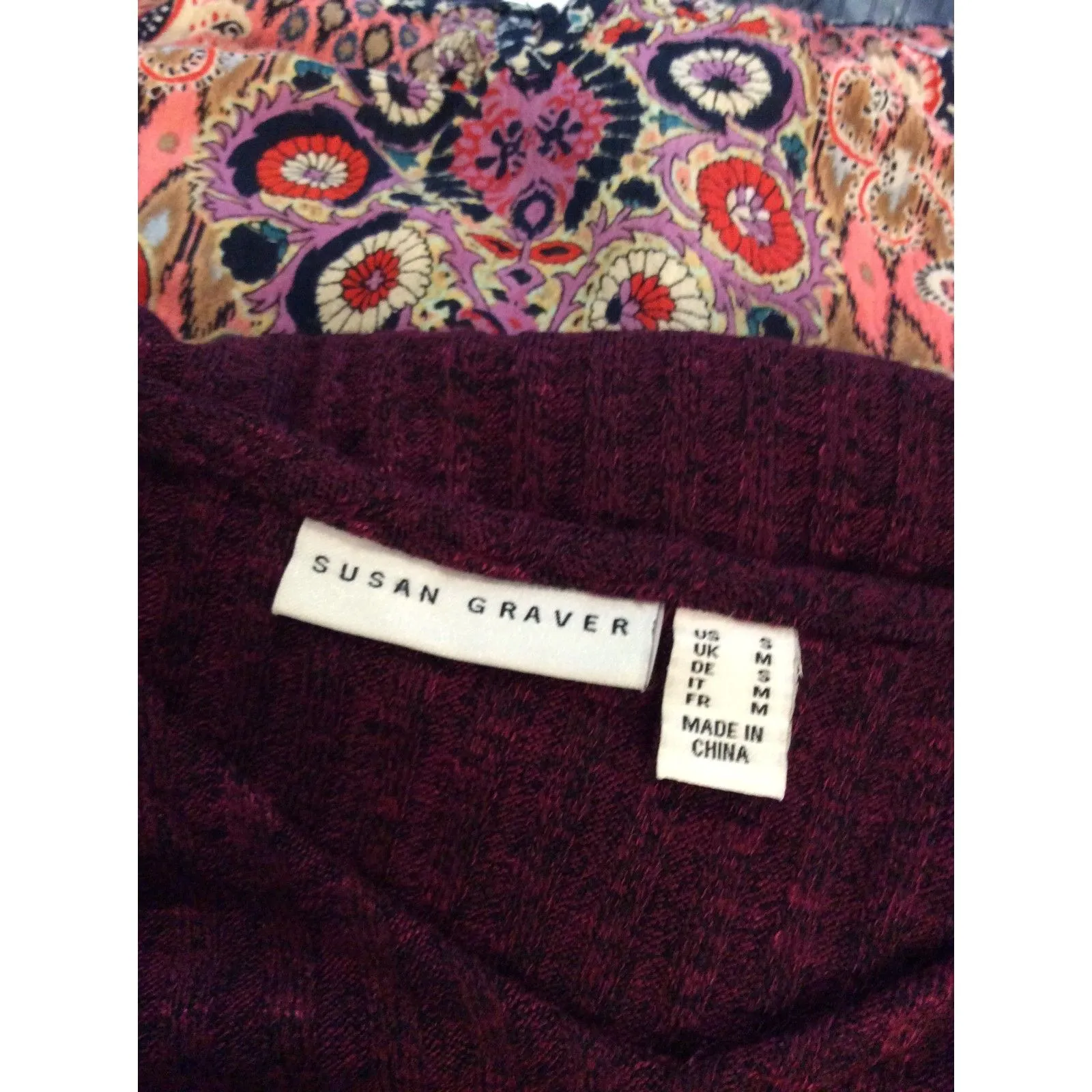 Susan Graver Small S Long Sleeve thick knit Top V Neck Burgandy Womens - Image 5