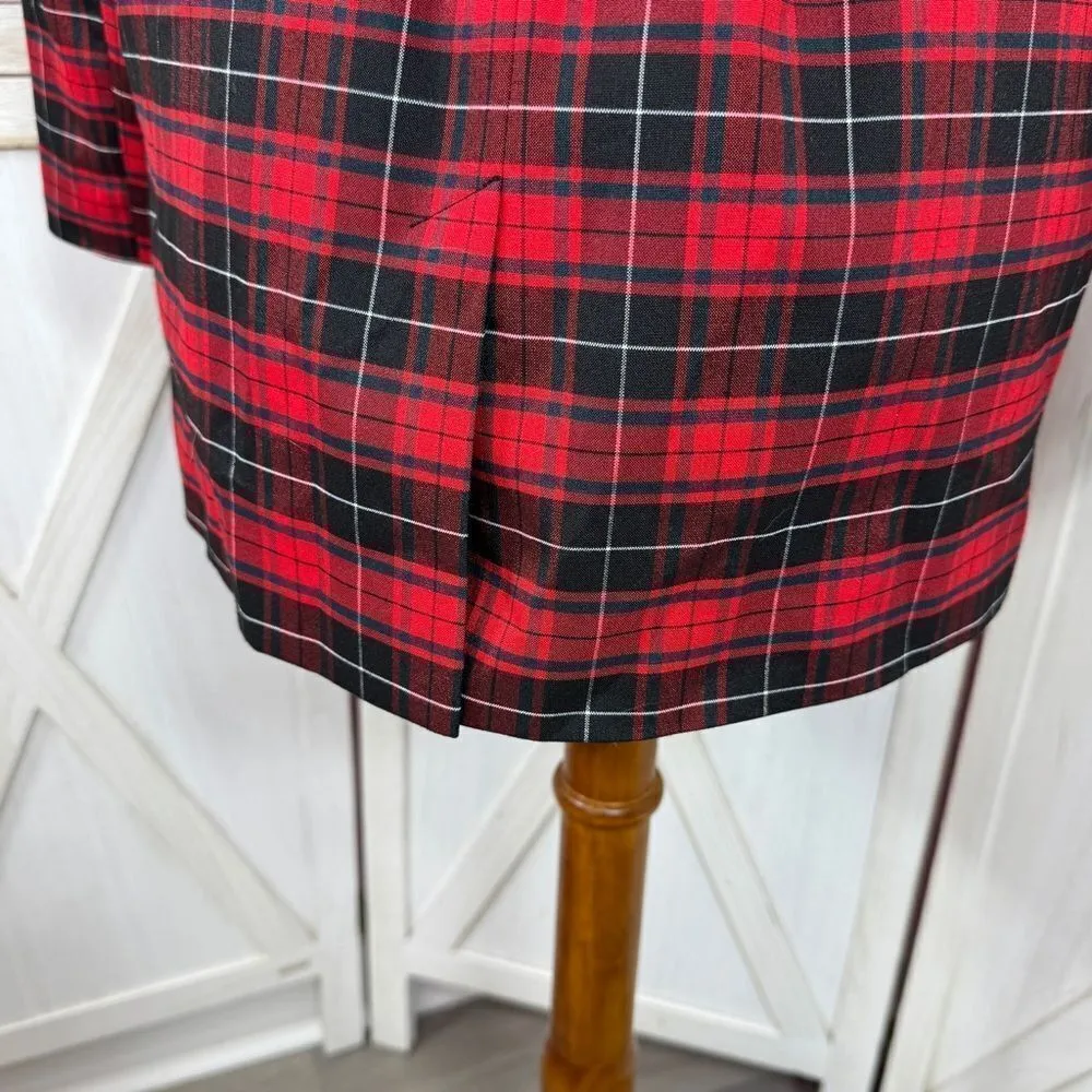 BeFree Tartan Plaid Double Breasted Tie Waist Trench Overcoat Red XS - Image 8