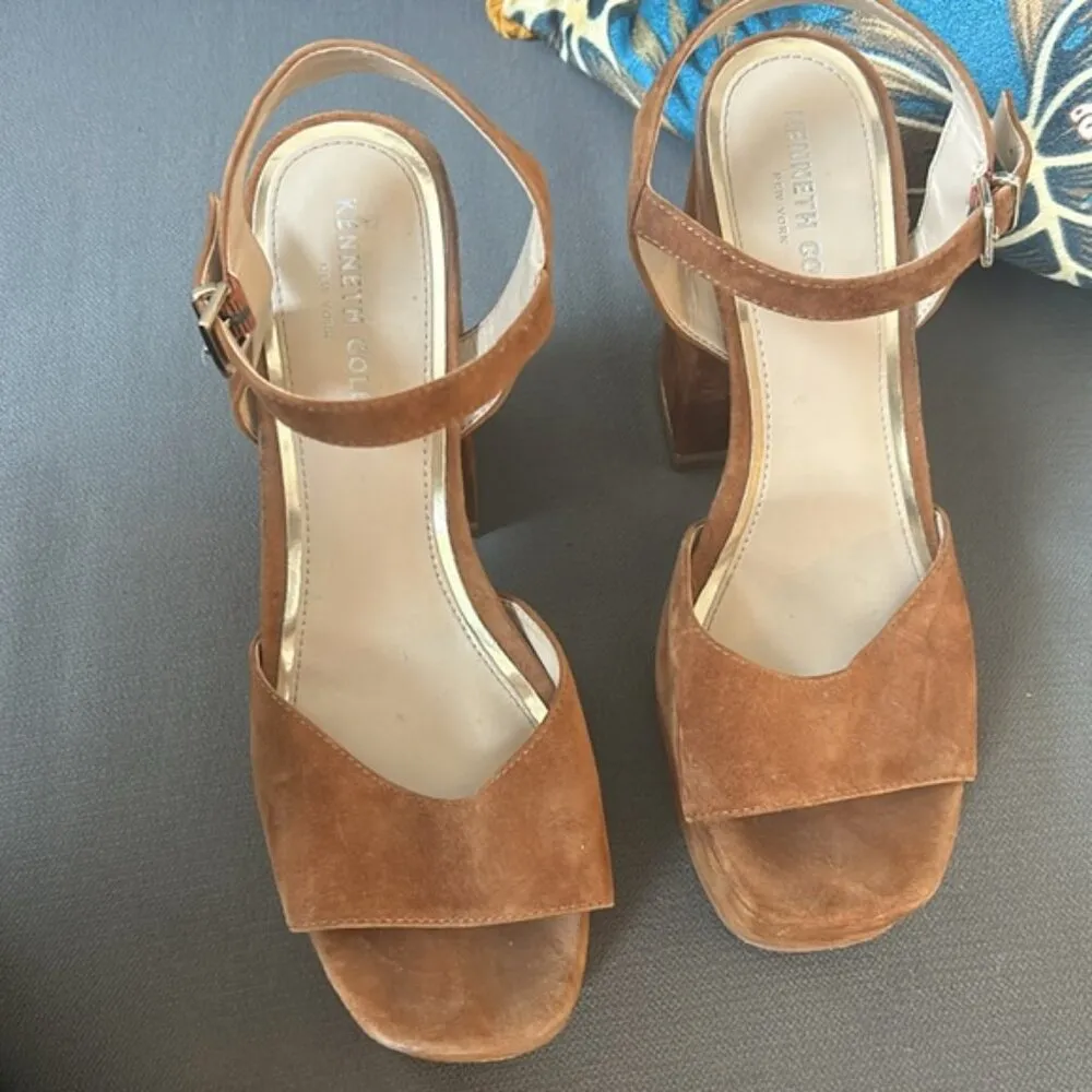 Kenneth Cole Women's Brown Dolly 115 Leather Platform Heeled Sandal Size 9.5 - Image 4