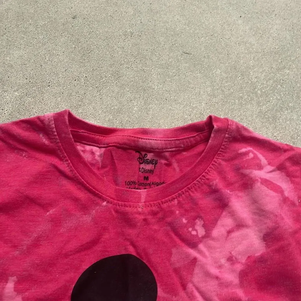 Disney Pink Bleach Tie-Dye Short Sleeve Fitted Graphic Shirt Mickey Mouse - Image 2