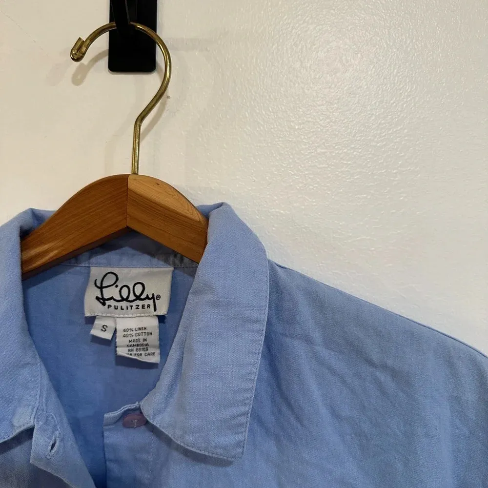 Lilly Pulitzer Linen Cotton Blend Long Sleeve Blue Shirt Sze Small Coastal Beach - Image 4