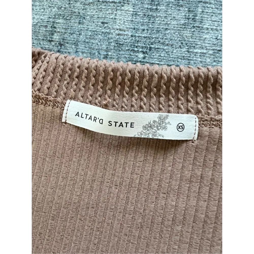 Altar'd State Ada Taupe Tan Oversized Relaxed Fit Ribbed Boxy Long Sleeve Top XS - Image 3