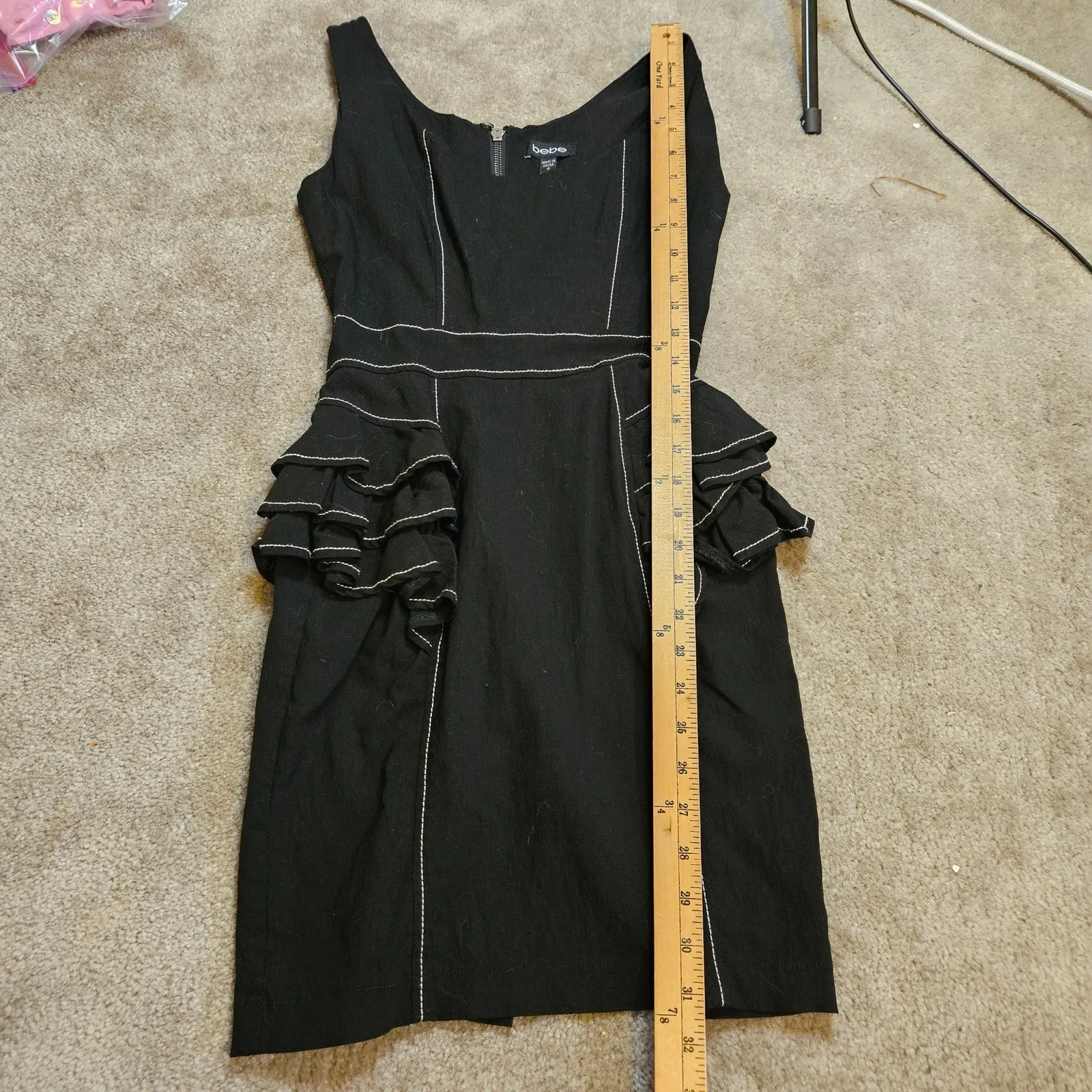 Bebe Size 4 Hour Glass Little Black Dress Stretchy Frill Cocktail Party Dress - Image 10