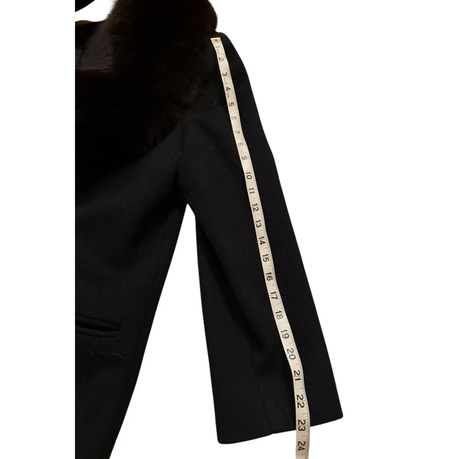 Vintage 100% Black Wool Coat Genuine Fox Fur Collar Fashions by JILL 60s Made US Size M - Image 9