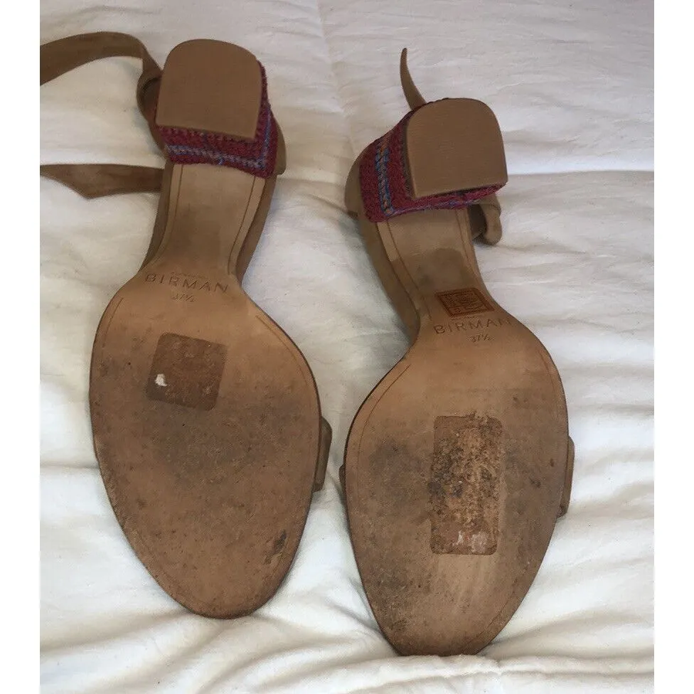 ALEXANDRE BIRMAM Suede Crochet Trim Sandals Elisa 7 1/2 Embroidered Block Heels - Image 13