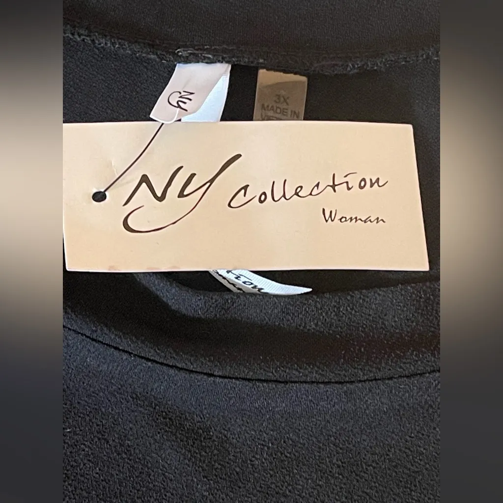 NY Collection Womens Black Lace Sleeve Long Sleeve Blouse Stretch Top 3X - Image 5