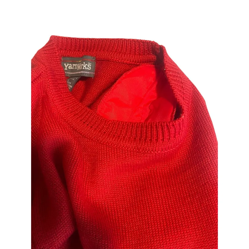 YarnWorks Sweater Womens Large Red Long Sleeve Shoulder Pads Crew Neck Vintage - Image 6