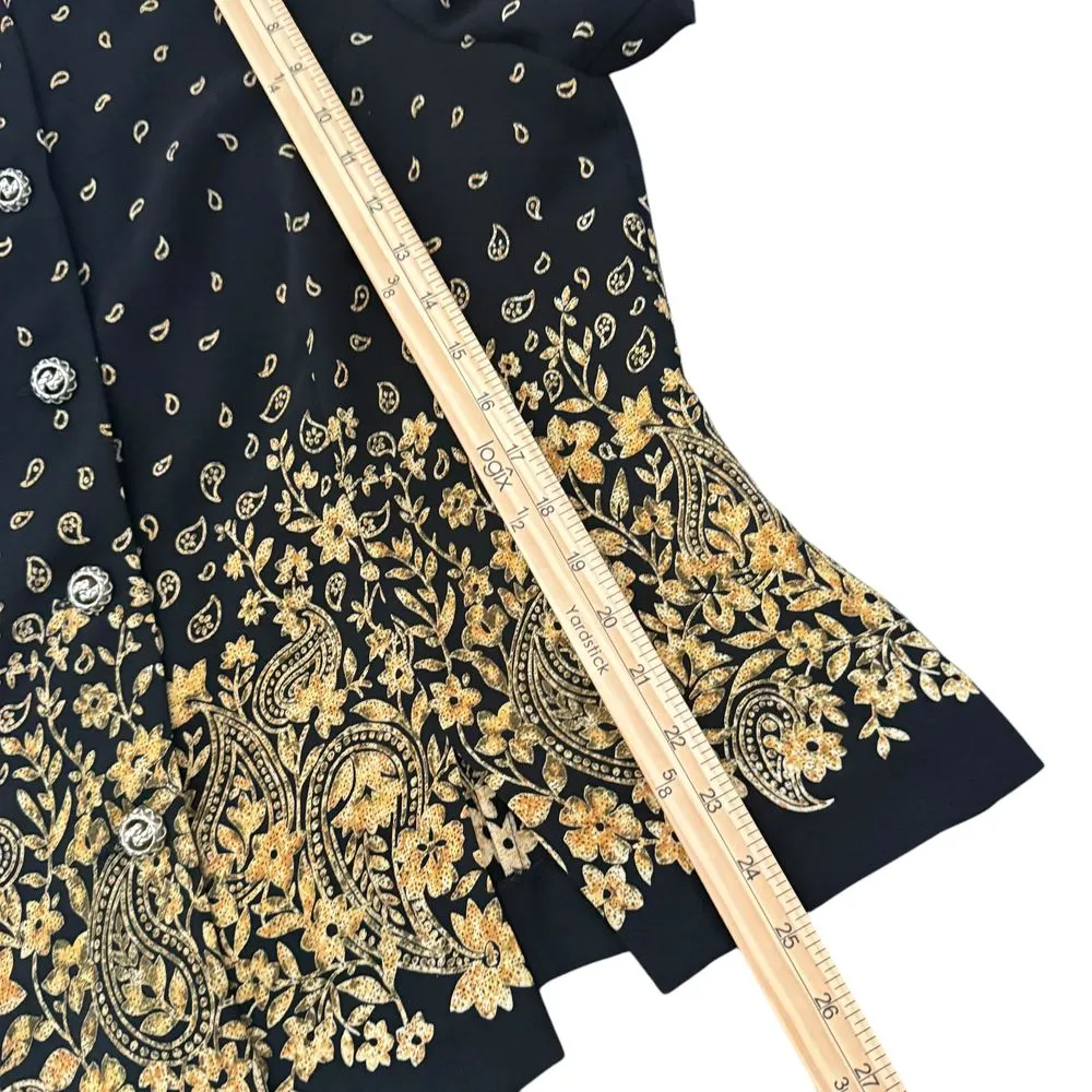 Vintage 90s Leslie Fay 2 Piece Long Skirt Set Size‎ 16 Floral Black Short Sleeve - Image 10