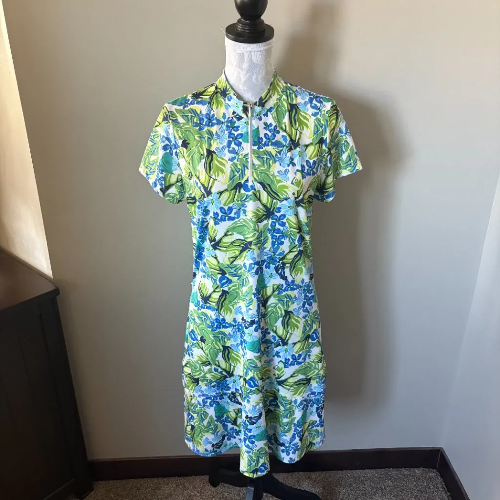 TAIL Womens Golf Dress Athletic Short Sleeve Floral Colorful Green Blue Medium - Image 2