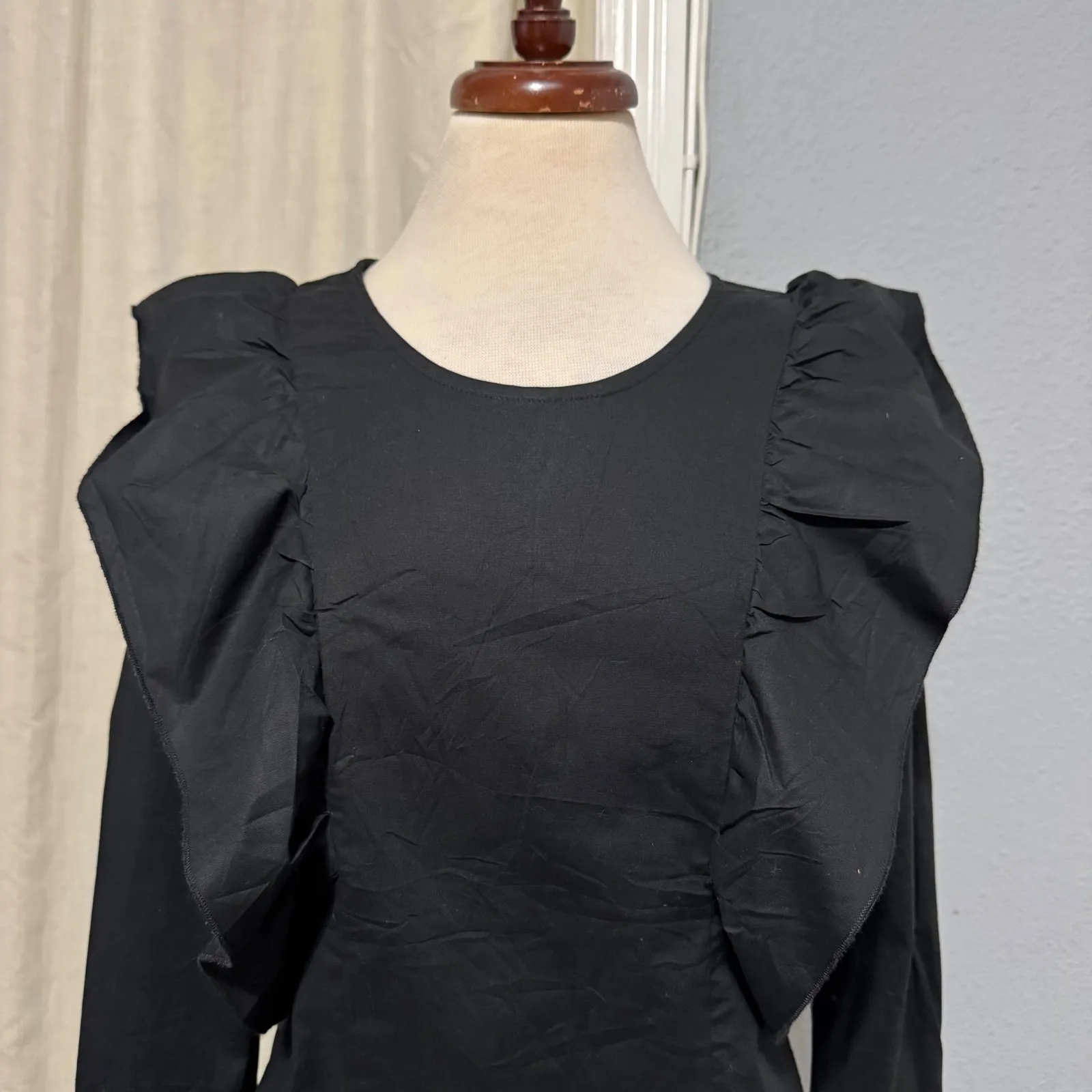 New DREW Black Ruffle Shoulder Long Sleeve Whimsigoth Top Women M Cottagecore - Image 2