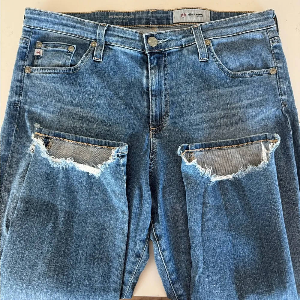 AG Adriano Goldschmied The Prima Ankle Cigarette Jeans Distressed Denim Size 32 - Image 9