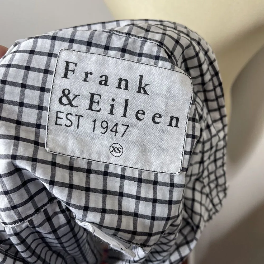 Frank & Eileen Joedy Boyfriend Button-Up‎ Cotton Black White Windowpane Plaid XS - Image 8