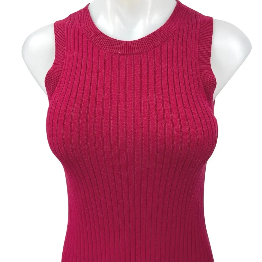 Banana Republic Red Rib Knit Sleeveless Midi Bodycon Sweater Tank Dress Size XS - Image 3
