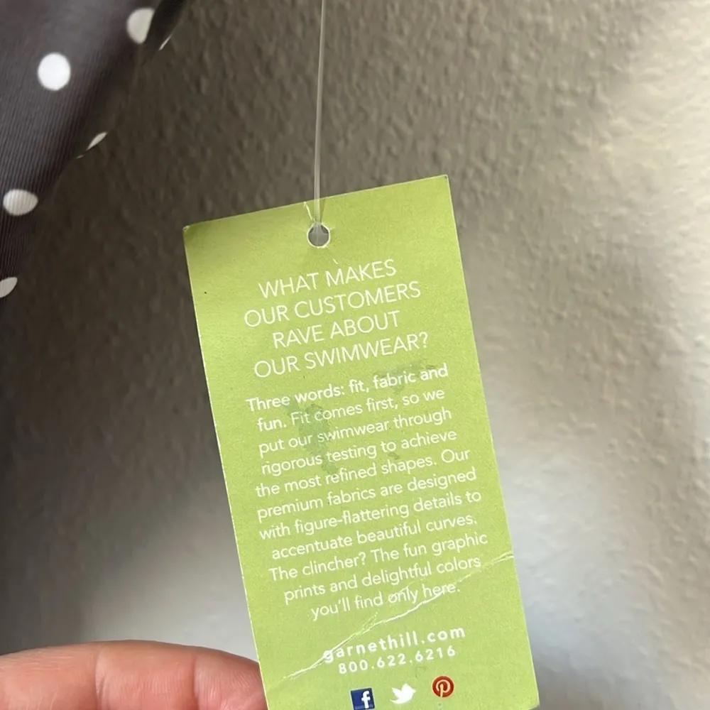 NWT Garnet Hill Asymmetric One Shoulder Ruffle Polka Dot Grey Swimsuit 8 - Image 13