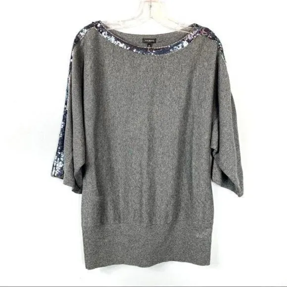 Talbots Grey Sequin Boatneck Sweater Sparkle Elegant Knit Tunic Top Size M - Image 2