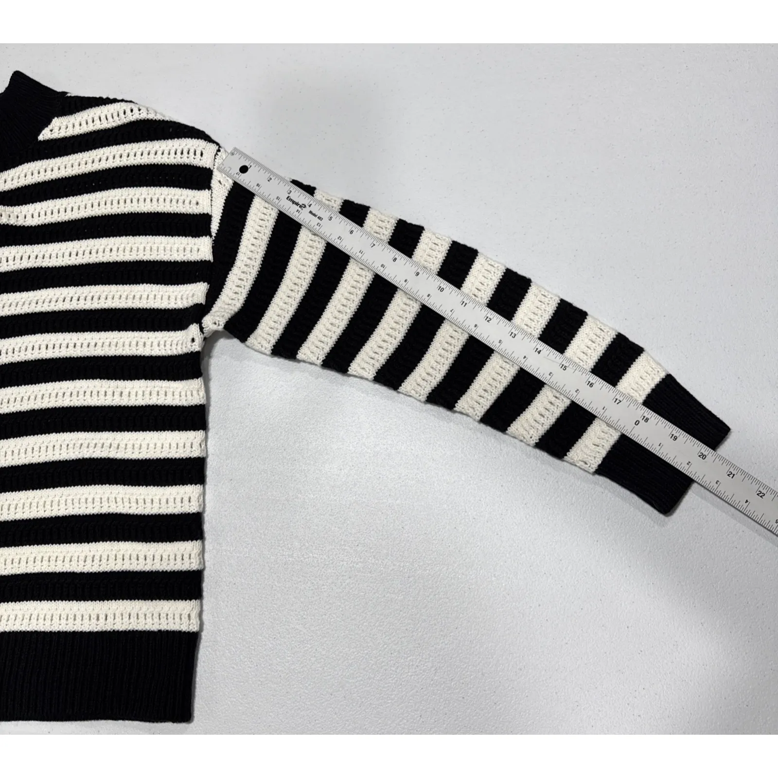 Time and Tru Women's Mock Neck Pullover Sweater Size M Open Knit Stripes Black Size M - Image 8