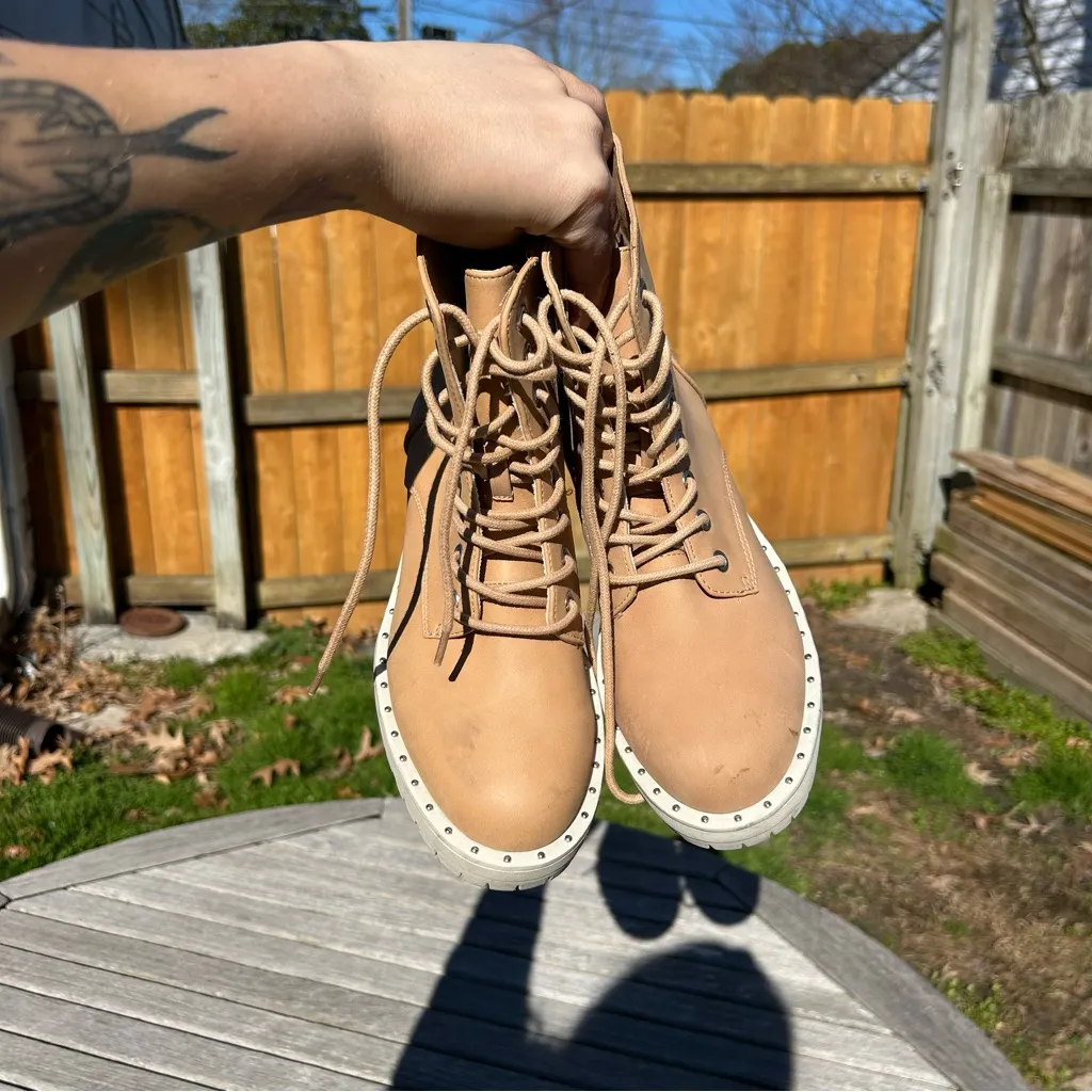 DV BY DOLCE VITA Opalus Womens Zipper Lace Up Combat Boots size‎ 7 Tan - Image 8