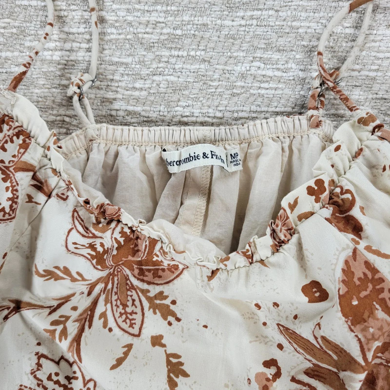 Abercrombie & Fitch Babydoll Cami Top Womens M White Brown Floral Tiered Tunic - Image 16
