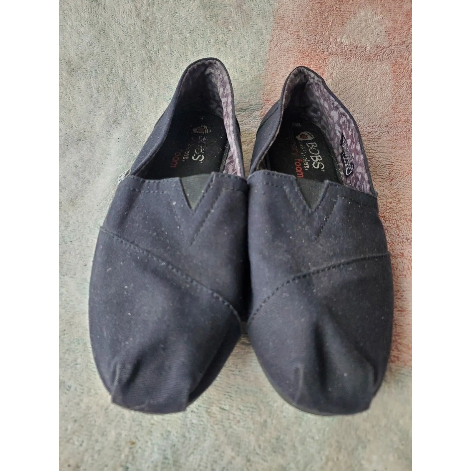 Skechers Shoe Women 8.5 Bobs Peace Love Plush Canvas Slip-on Comfort Black - Image 5