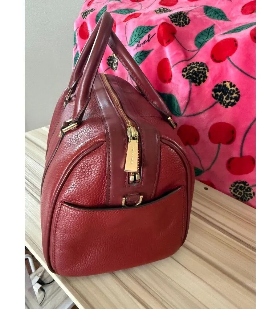 Michael Kors Bedford Legacy Medium Pebbled Leather Shoulder Bag Brandy Red Gold - Image 4