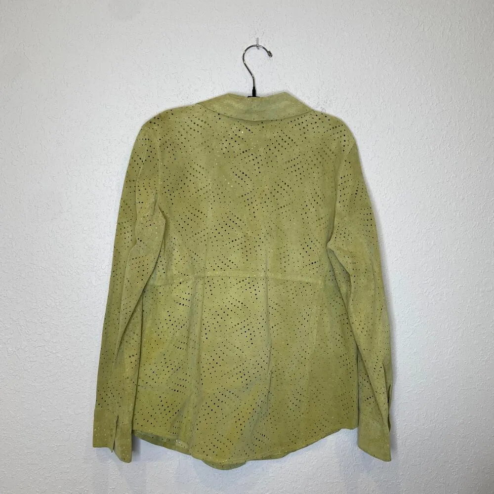 Co & Eddy Light Green Suede Eyelet Button Down Collared Shirt Sz 6 Leather - Image 4