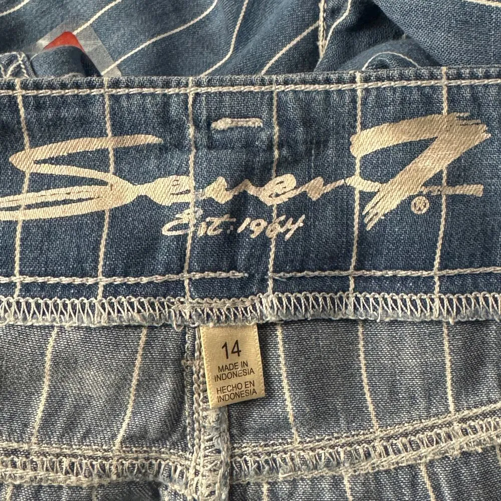 Seven7 SZ 14 Wide Leg Crop Pants Striped Chambray Pockets Hi-Rise Zip-Fly Blue - Image 7