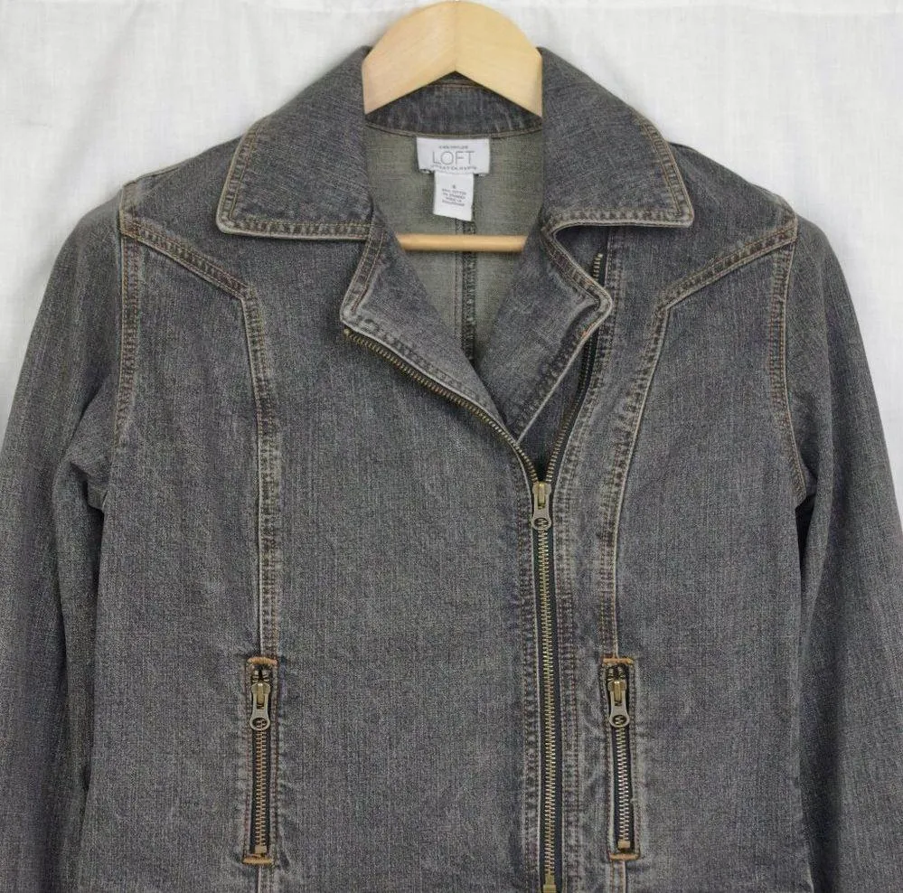 Ann Taylor  Denim Motorcycle Style Jacket Size 4 - Image 7