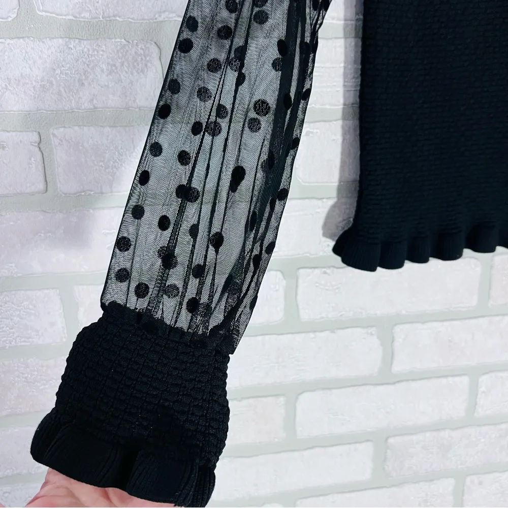 Anthropologie Maeve Black Smocked Ruffled Long Sheer Sleeve Blouse Size XS - Image 11