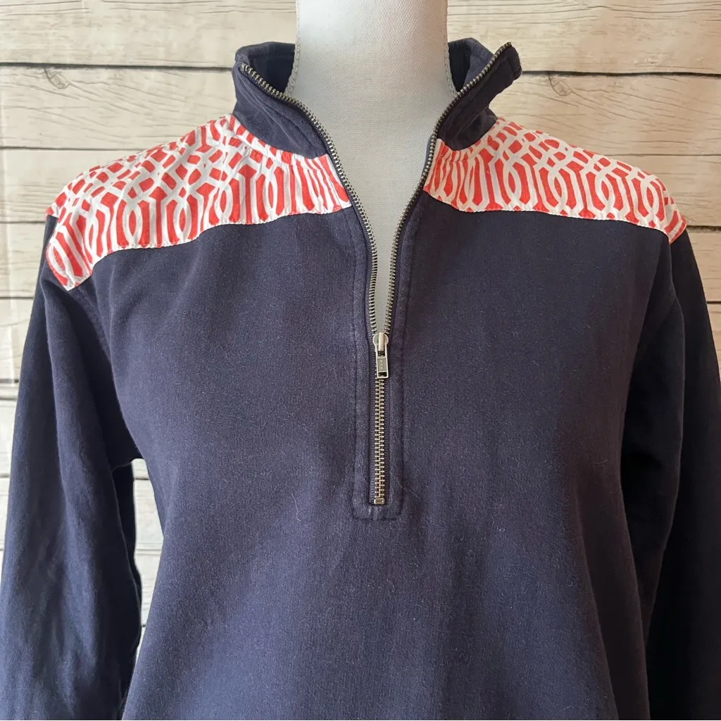 Simply‎ Southern Sweater Women Blue Small Zip Up Pullover Elbow Patch Spellout - Image 6