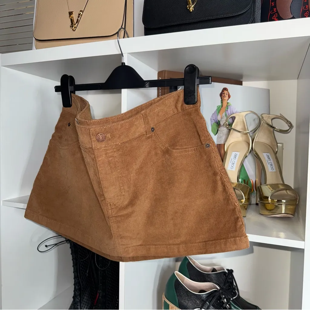 Urban Outfitters Corduroy A Line Mini Skirt Brown Tan Womens Large New - Image 2