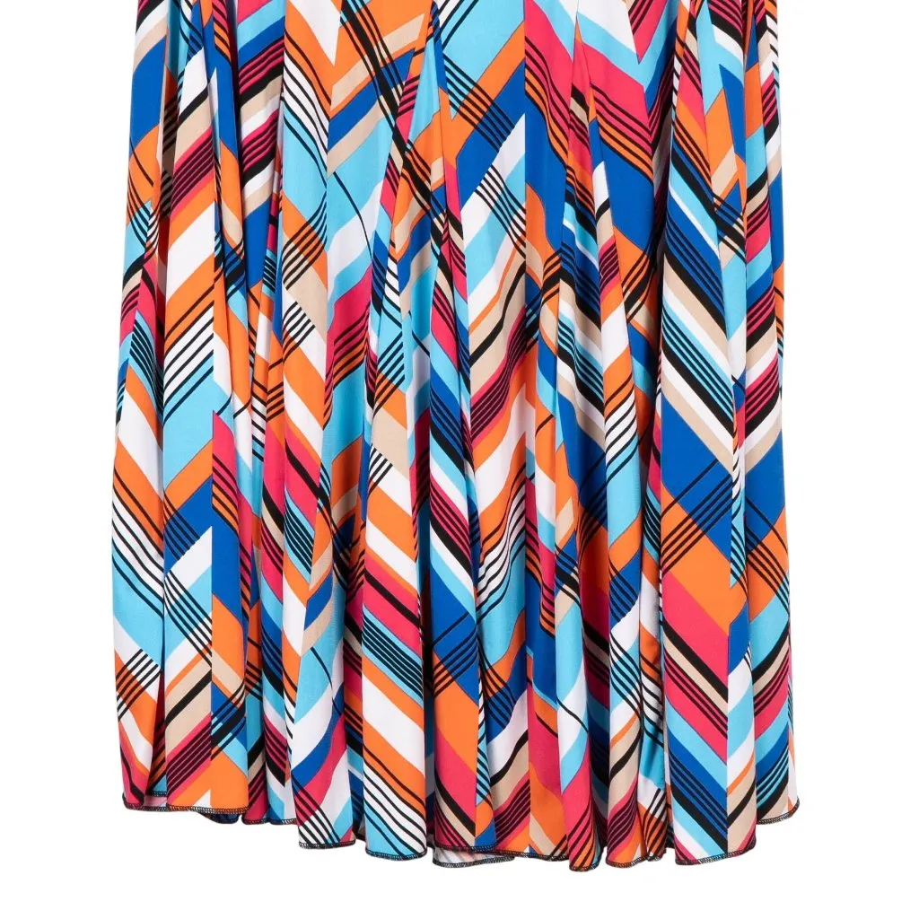 Premise Flare Skirt M Womens NEW Chevron Pink Orange Blue Elastic Waist Midi - Image 3