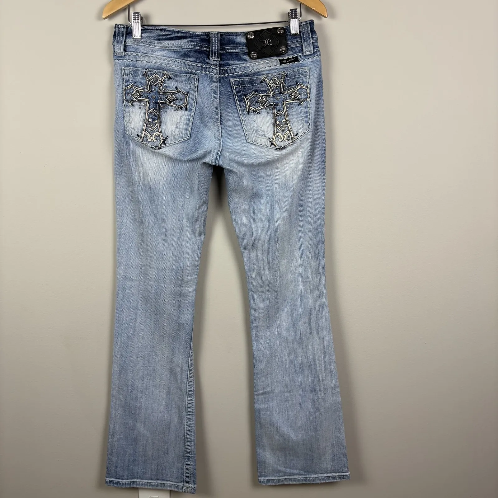 Miss Me Boot Jeans 30 Blue Denim Y2K Cross Bling Studded Pockets‎ Stretch Denim - Image 5