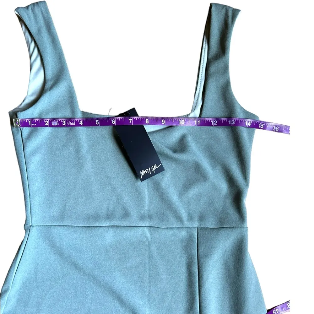 Nasty Gal Square Neck Bodycon Slit Midi Dress US 10 Sage Green Women’s NWT - Image 10