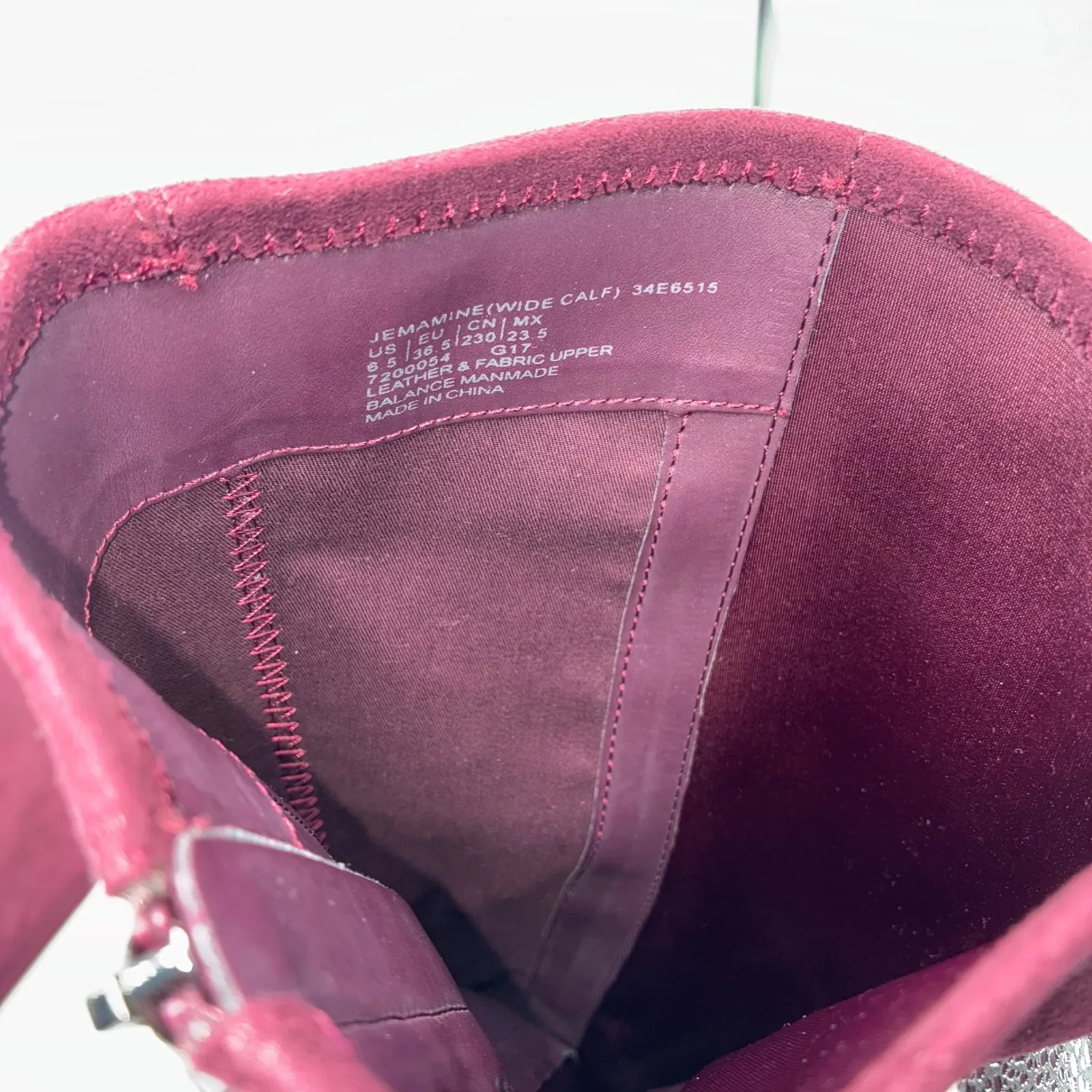 Calvin Klein Jemamine Wide Calf Tall Boots Burgundy Suede Leather Heel Size 6.5 - Image 9