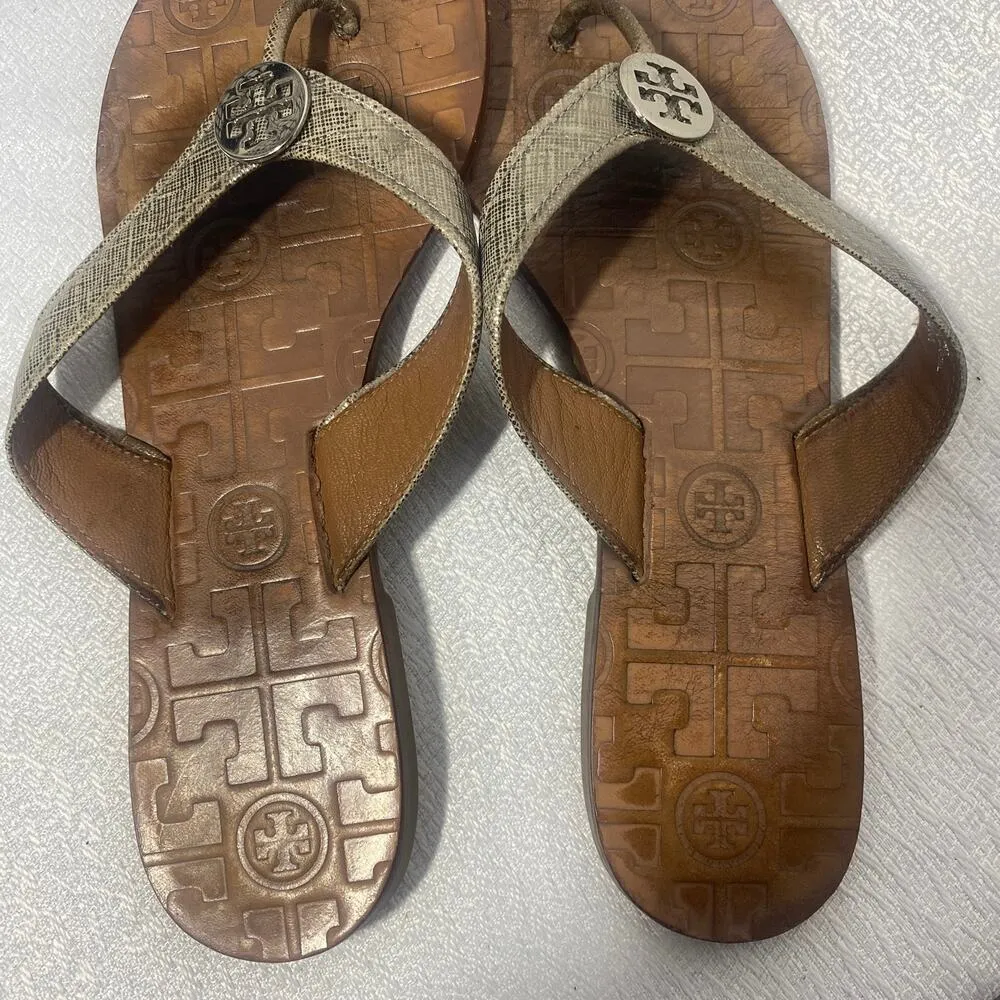 Tory Burch Gold Leather Flip Flop Sandals women sz 6 - Image 4