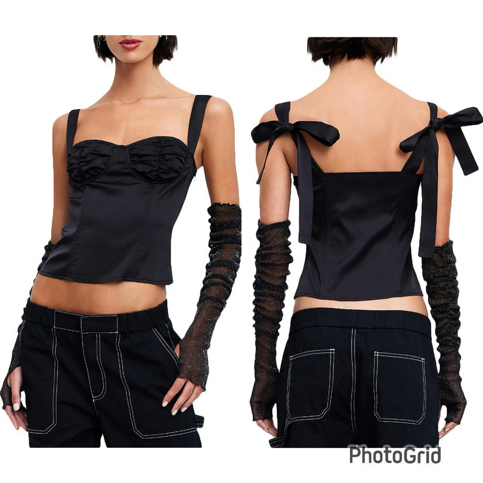 LIONESS Bustier Top Womens Size Medium Satin Balletcore Cyberpunk Whimsical Goth - Image 2