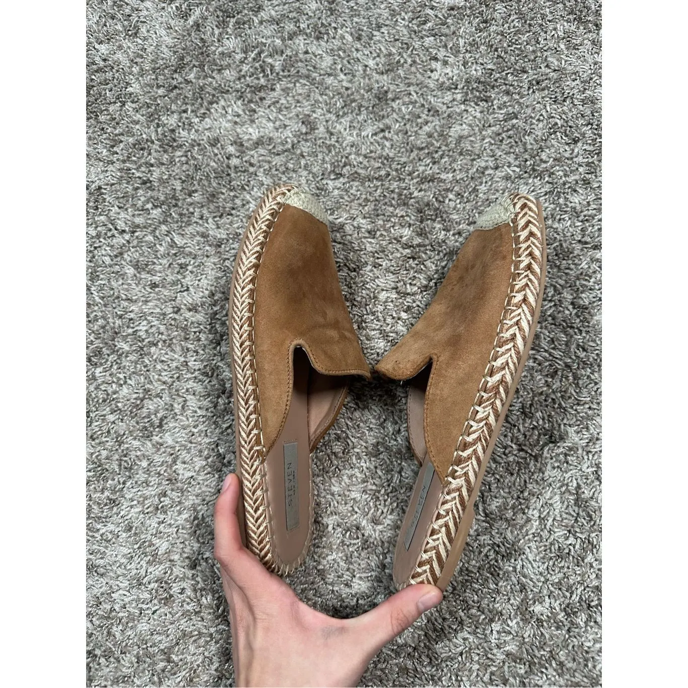 Steven High Mule Tan Suede Leather Espadrille Flats Slip On Shoes Women’s 8 - Image 5