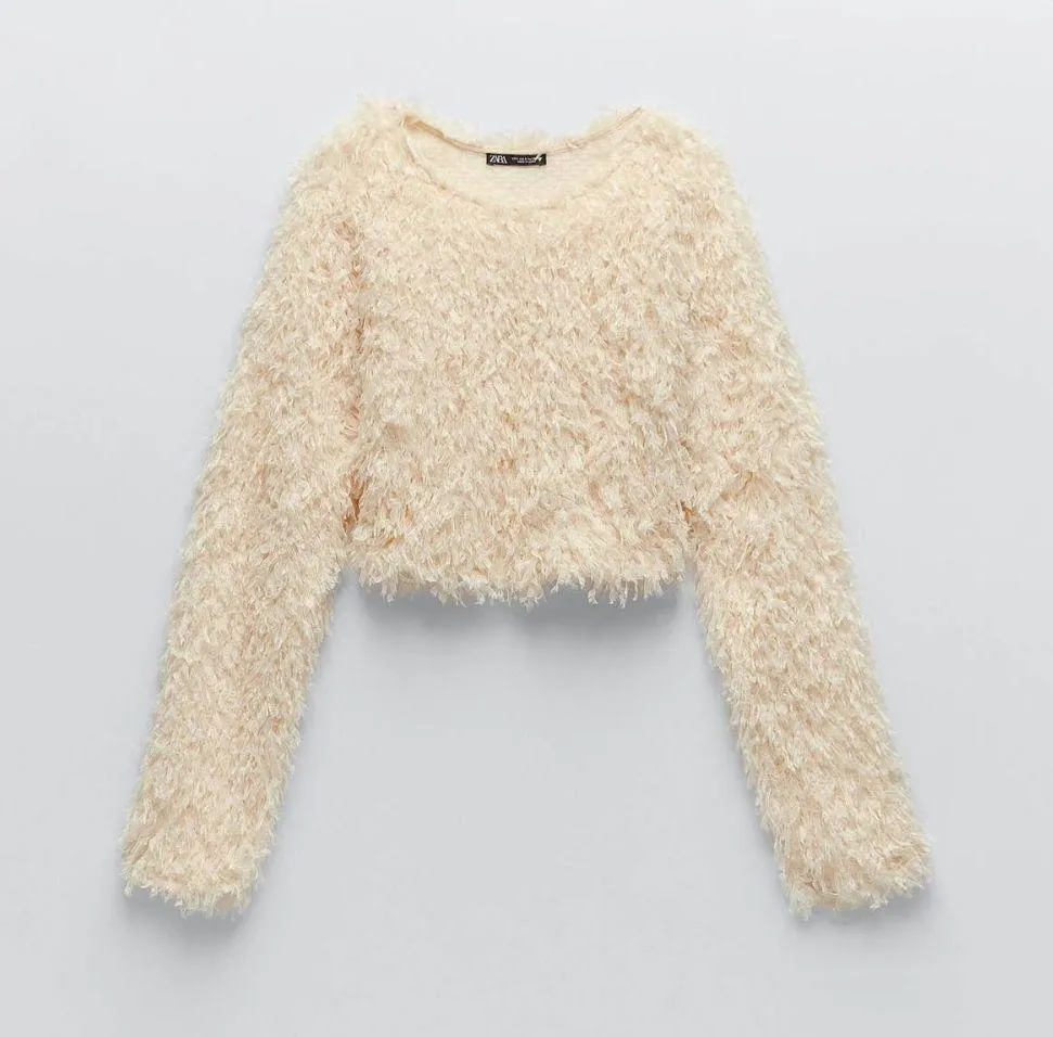 Cream Feather Effect Sweatshirt Sweater Top - Image 10