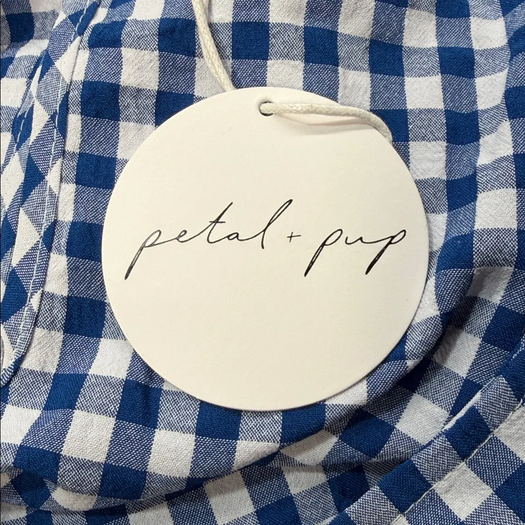 Petal & Pup NWT Blue and White Gingham Checkered Tiered 3/4 Sleeve Midi Dress - Image 9