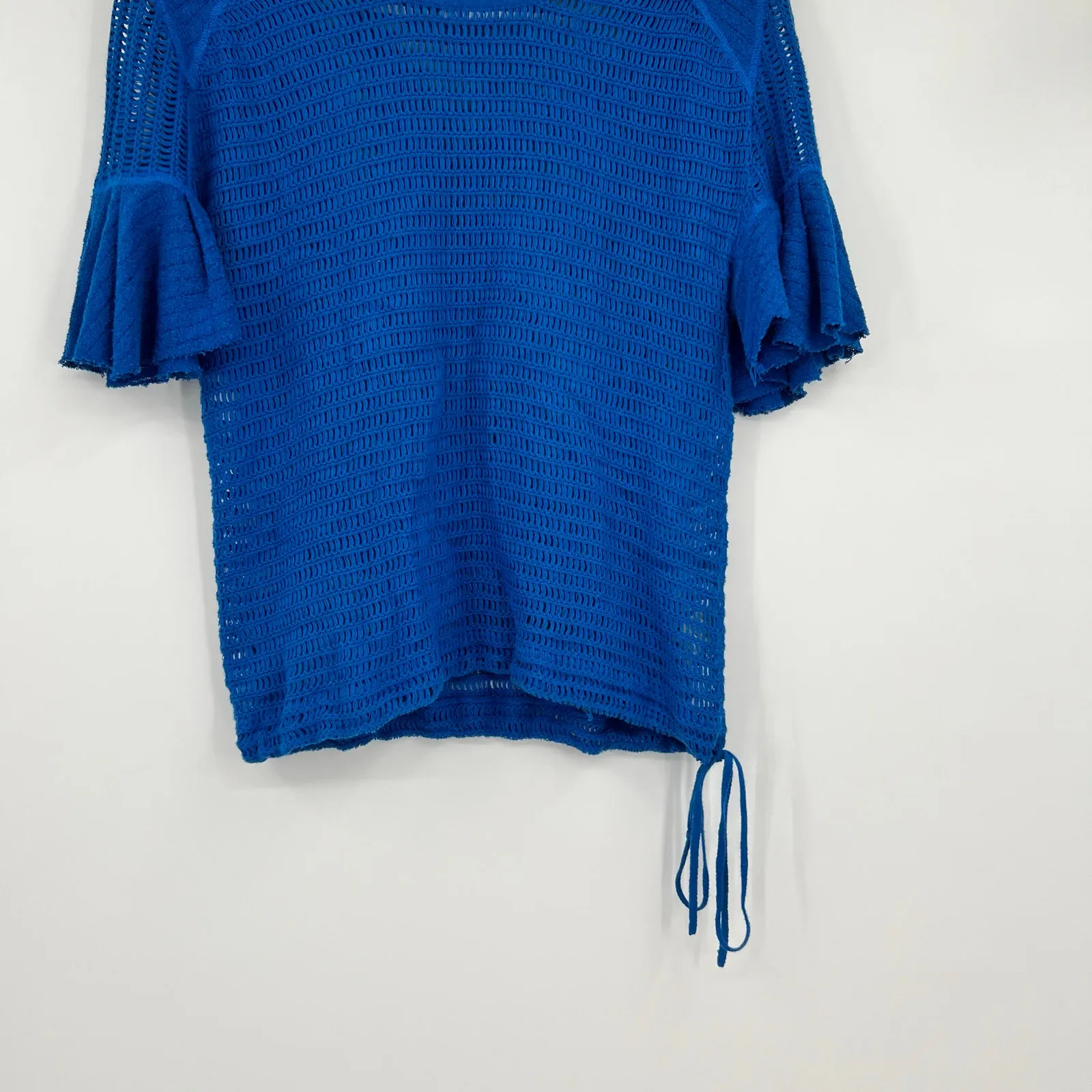 Free People F Babes Only Lasting Laguna Blue Flutter Sleeve Open Knit Top large - Image 7