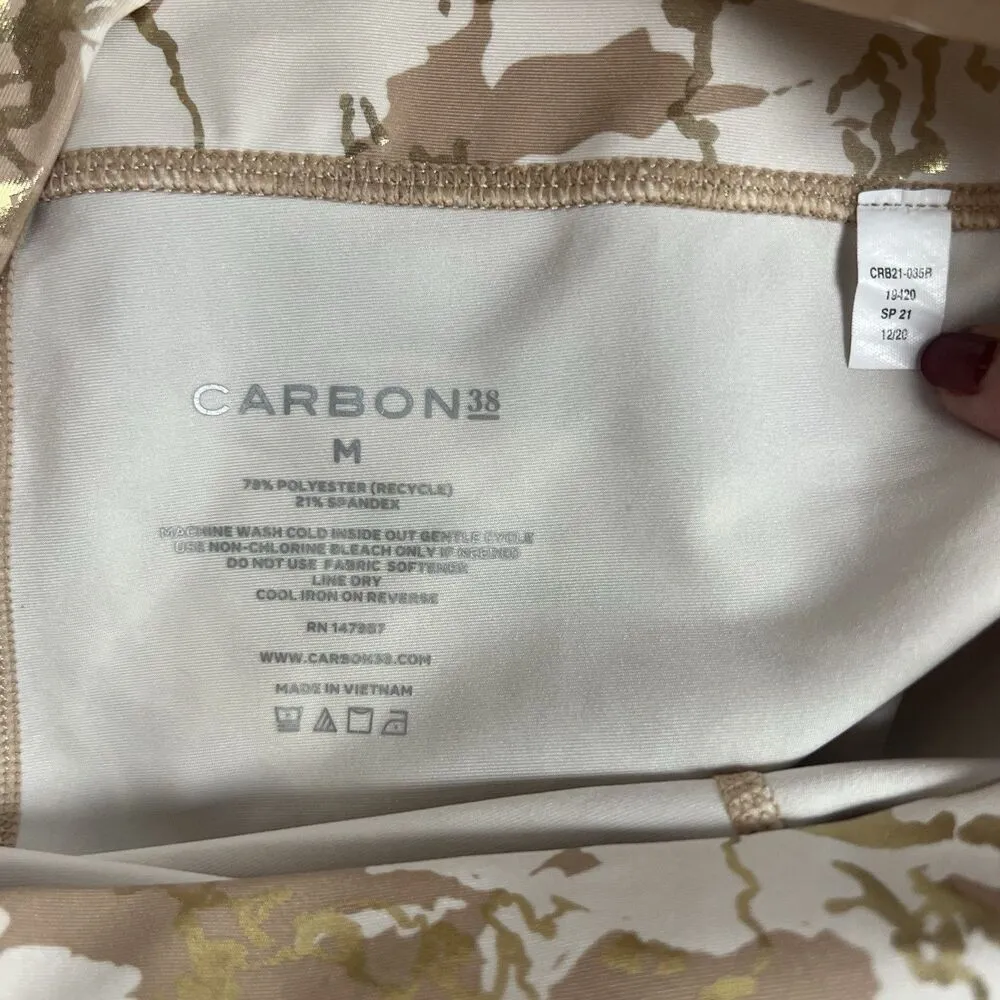 Carbon38 Marble Shine 7/8 Leggings Women Sz Med Gold Metallic Double Faced Waist - Image 9