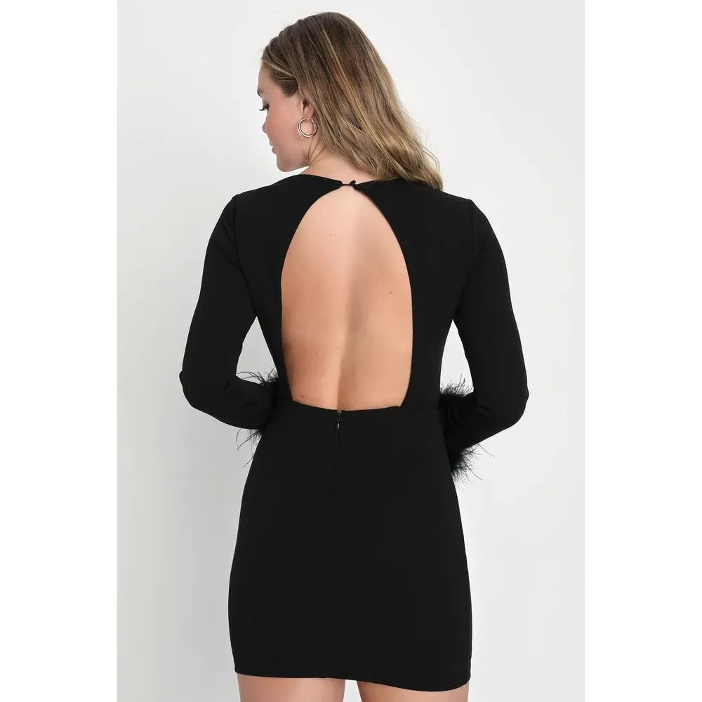Lulus NWOT  Iconic Spectacle Black Feather Bustier Backless Mini Dress Cut Out S - Image 3