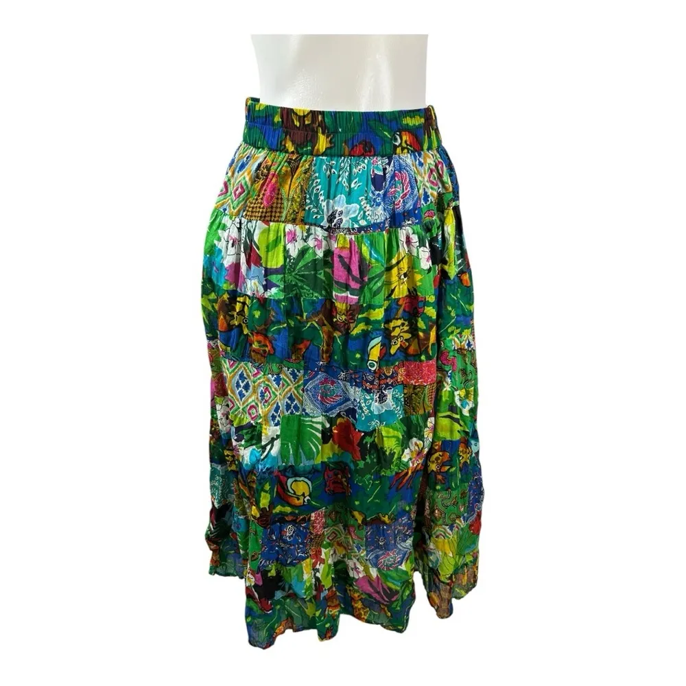 BATER & WELL Patchwork Skirt Boho Whimsical Fairycore Hippie Festival Gypsy L Green Size L - Image 4
