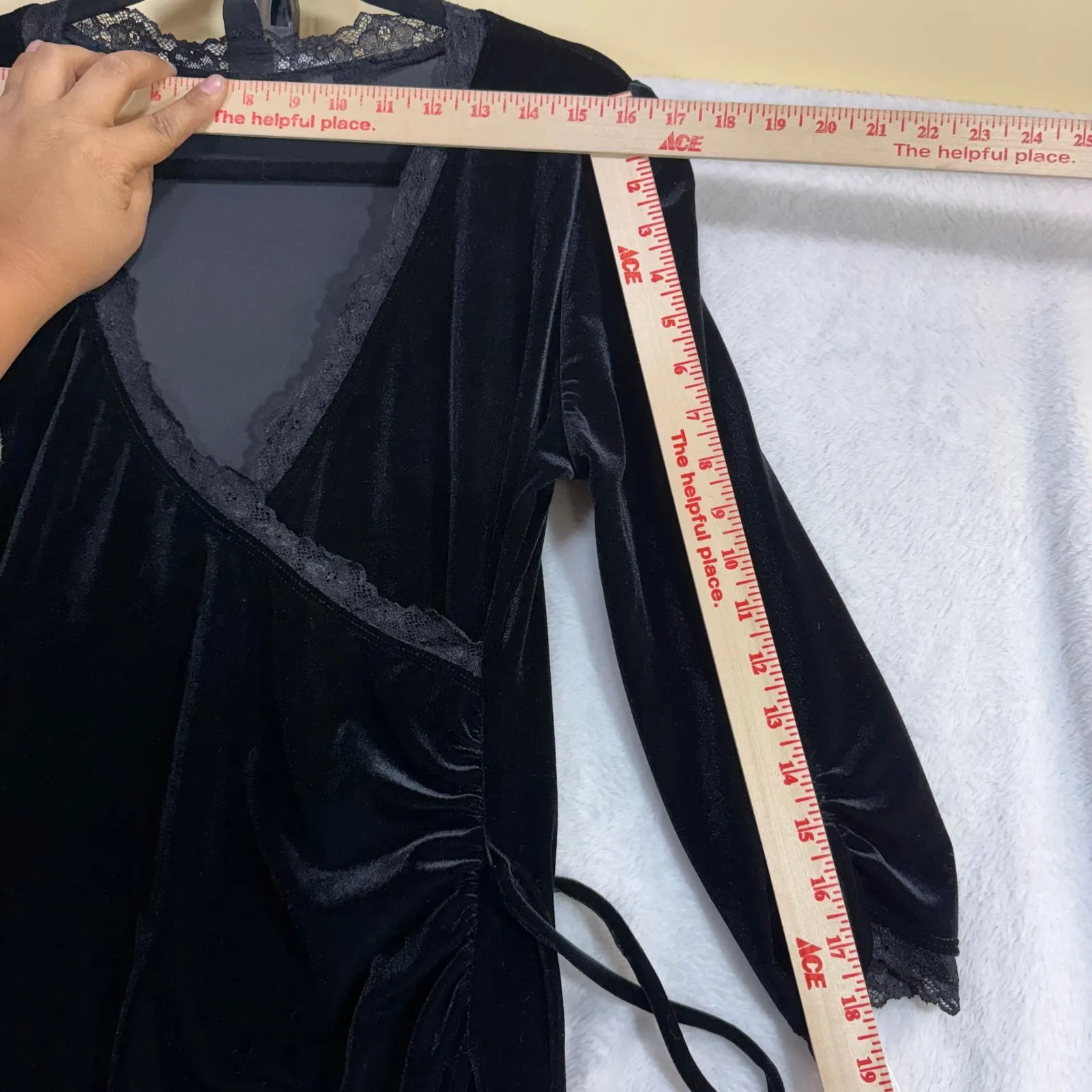 NWT Apt 9 L Dress Black Velvet Wrap Lace Glam Goth Dark Academia Witchy Sexy 90s Size L - Image 9