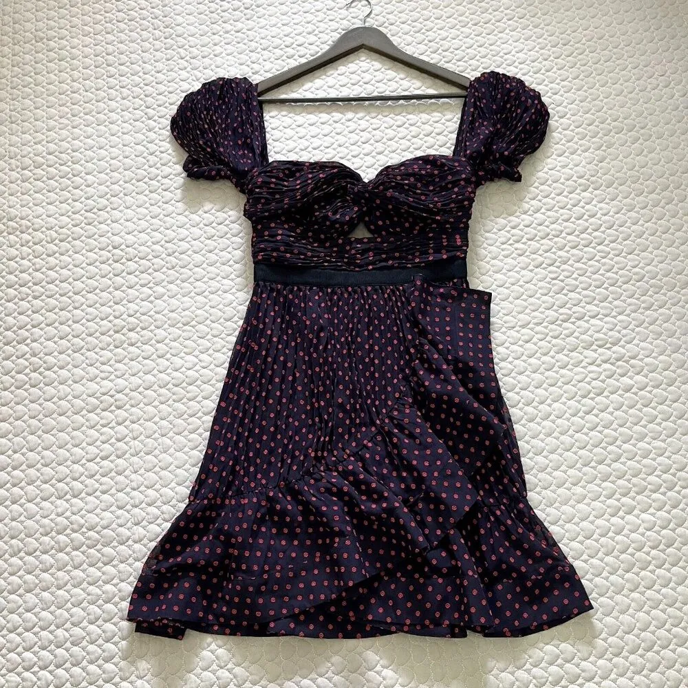 NWOT Self Portrait Plumetis Black & Red Polka Dot Mini Dress US 6 - Image 3