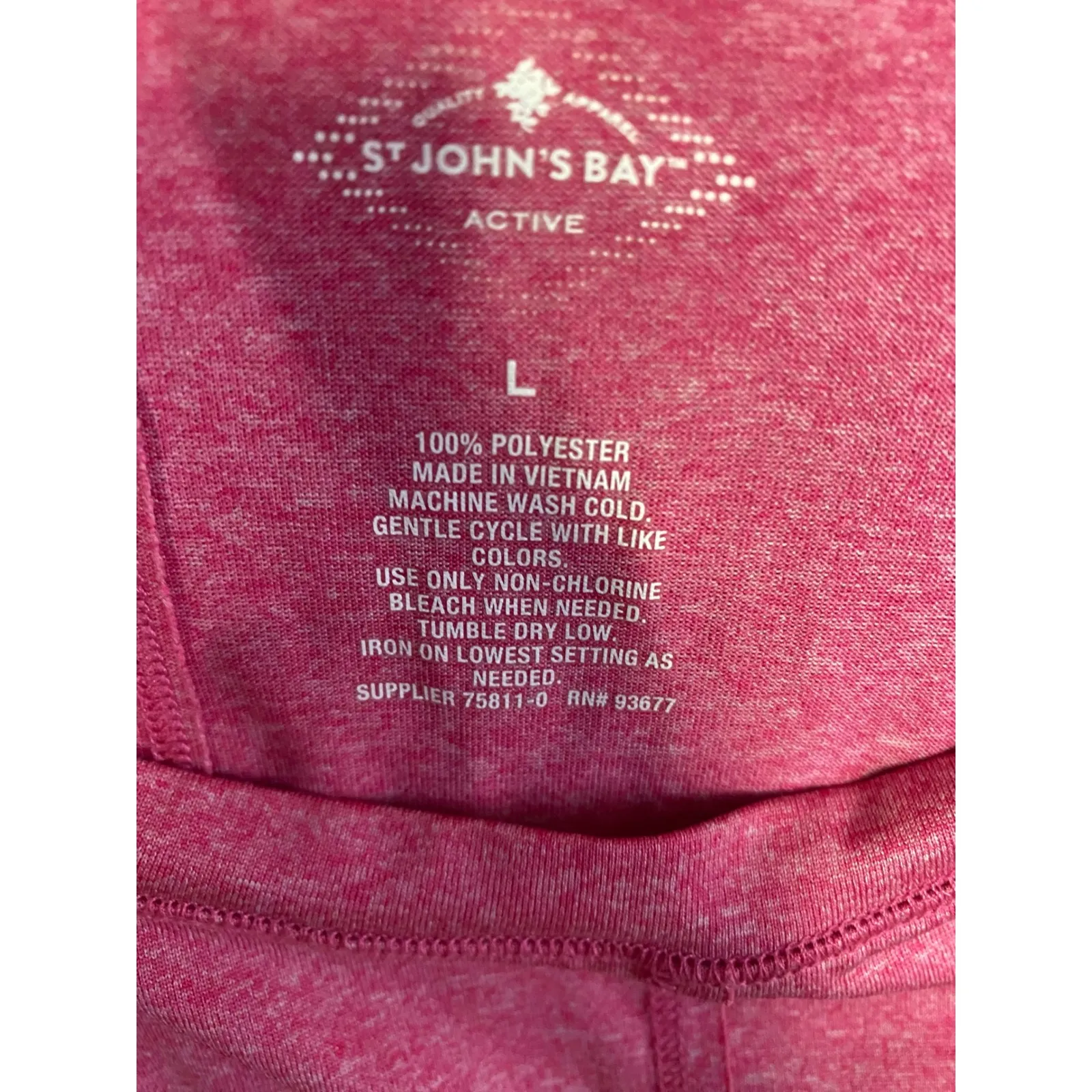 St Johns Bay Active Pink Heathered Short Sleeve Tie Front‎ Top Women's Size L - Image 4